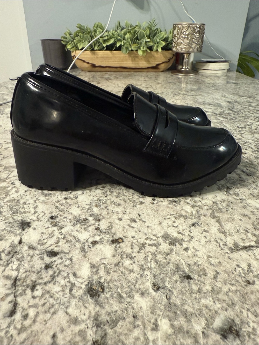 Mia Shoes Black Chunky Penny Loafers with Block Heel